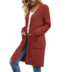 Cable-Knit  Longline Cardigan w/pockets